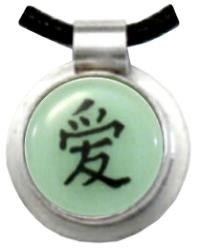 Love, green Chinese Character  Glass Pendant