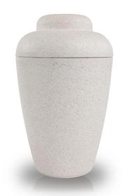 White vase shaped biodegradable urn