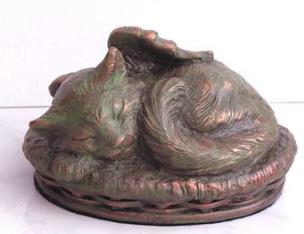 verdigris angel cat in basket urn