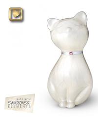 white metal kitty urn with jeweled collar