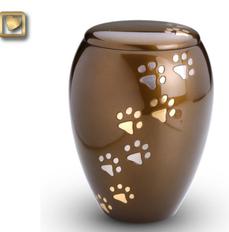 Bronze paw print cremation urn foe pet