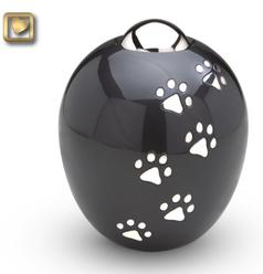 Black oval paw print pet urn