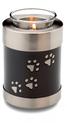 Black paw print votive candle urn