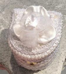 white pearls and cording wedding ring box