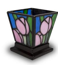 PINK TULIP STAINED GLASS KEEPSAKE CANDLE HOLDER URN