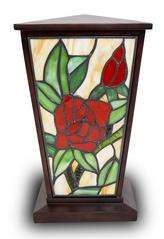 Red Rose tiffany style Butterfly Cremation Keepsake Lamp