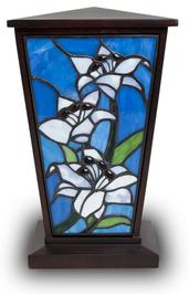 WHITE LILY STAINED GLASS CREMATION URN