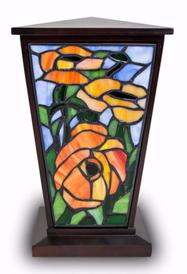 ORANGE POPPY STAINED GLASS CREMATION URN