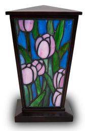 PINK TULIP STAINED GLASS CREMATION URN