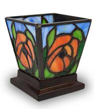 ORANGE  POPPY STAINED GLASS KEEPSAKE CANDLE HOLDER URN