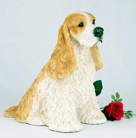 Tan and white Cocker Spaniel figurine urn