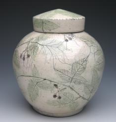 white blackberry raku urn