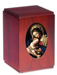 virgin Mary and child wood cremation urn