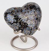 black flower cloisonne keepsake heart urn