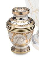 ornate pewter and brass keepsake urn