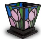 PINK TULIP STAINED GLASS KEEPSAKE CANDLE HOLDER URN