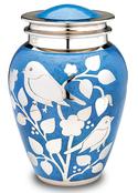 Blue bird brass cremation urn