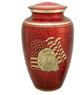 Red color on brass american flag cremation urn