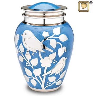 BLUE AND SIKVER BRASS BIRD URN