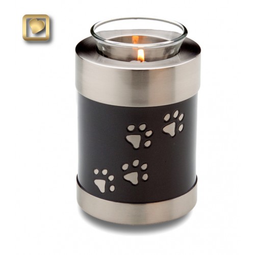 Black paw print tea light candle memorial urn