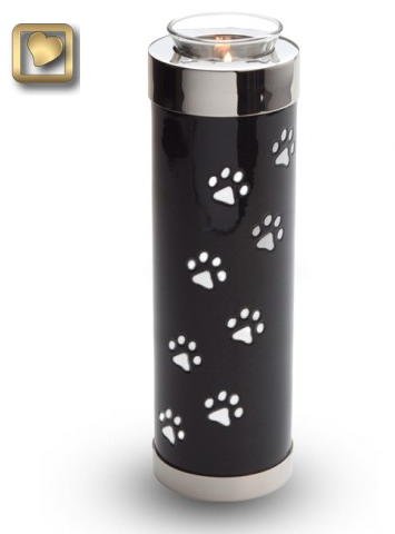 Tall black paw print candle urn 