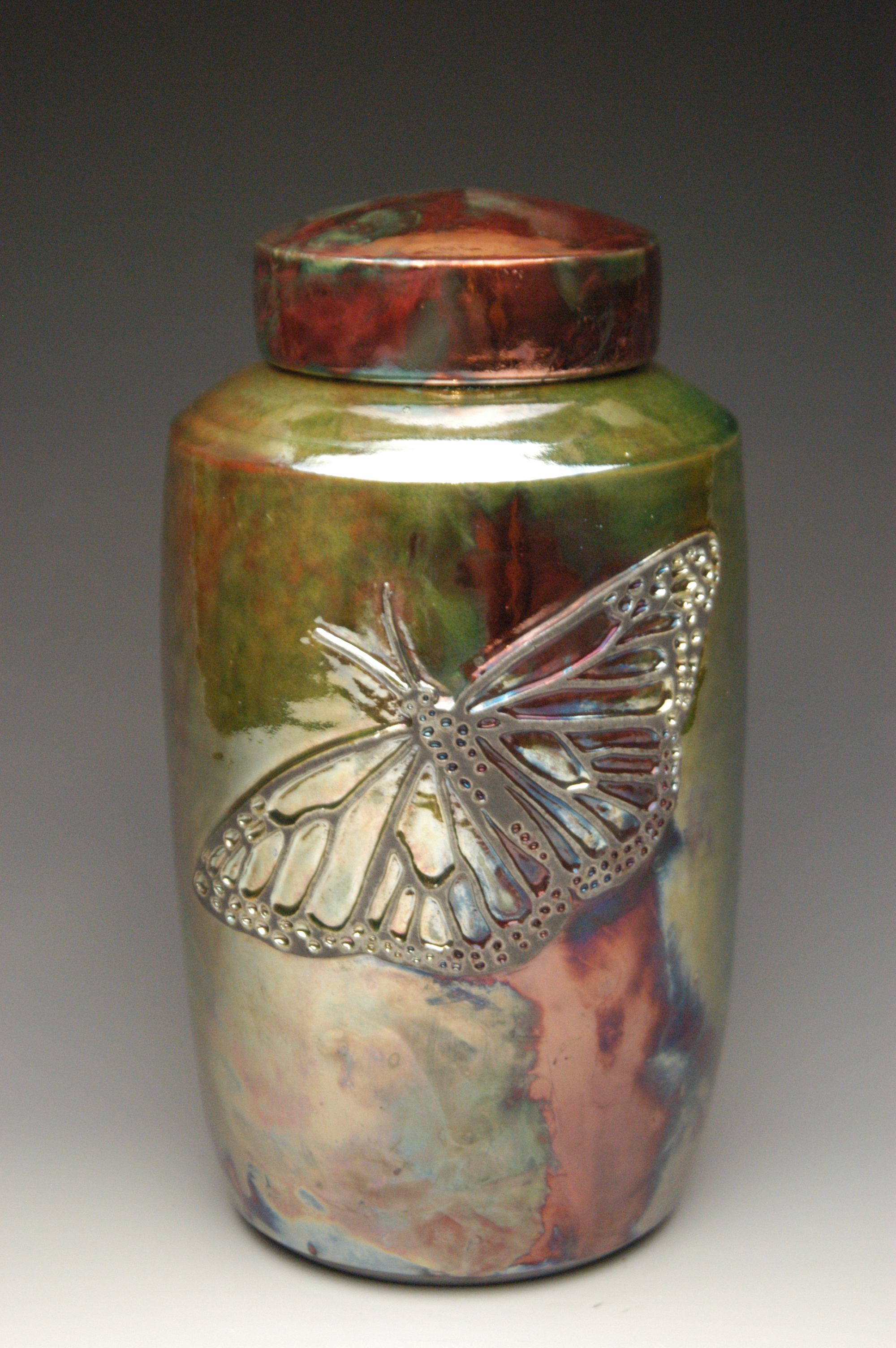 copper butterfly glased raku urn
