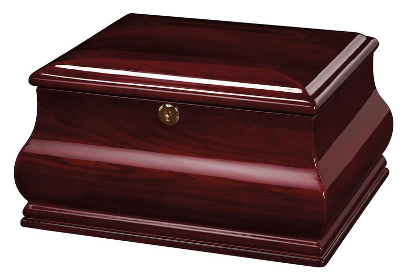 dark cherry wood chest urn with lock